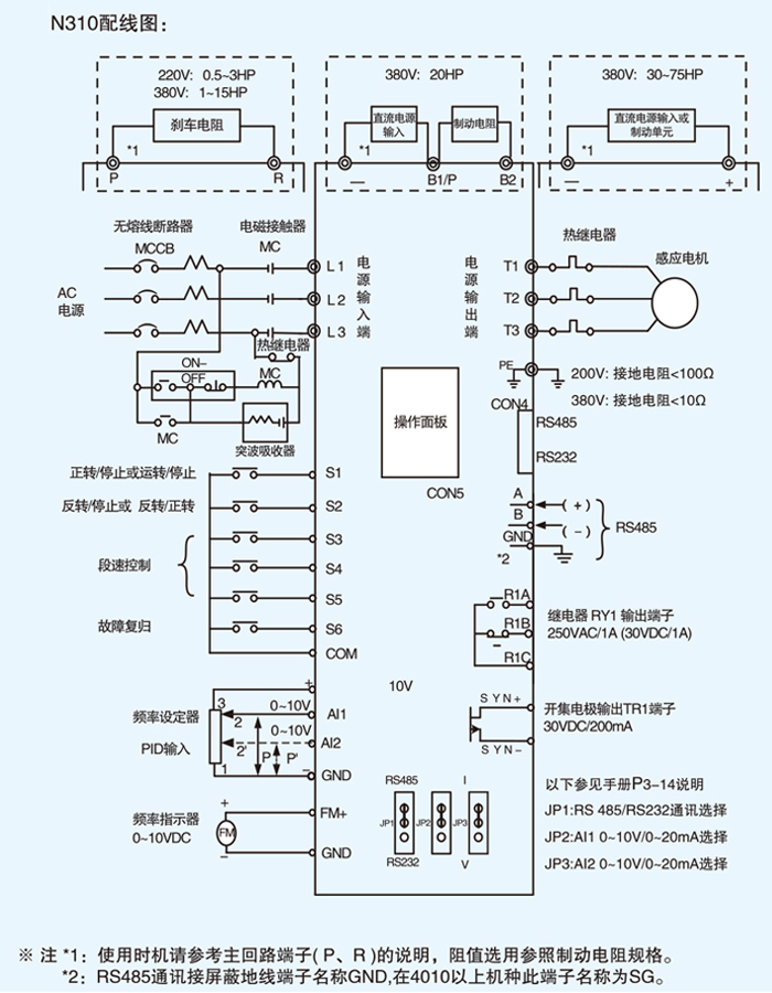 東元變頻器N310接線(xiàn)圖